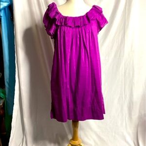 Vibrant Purple Ya da knee length flounce dress with hidden pockets